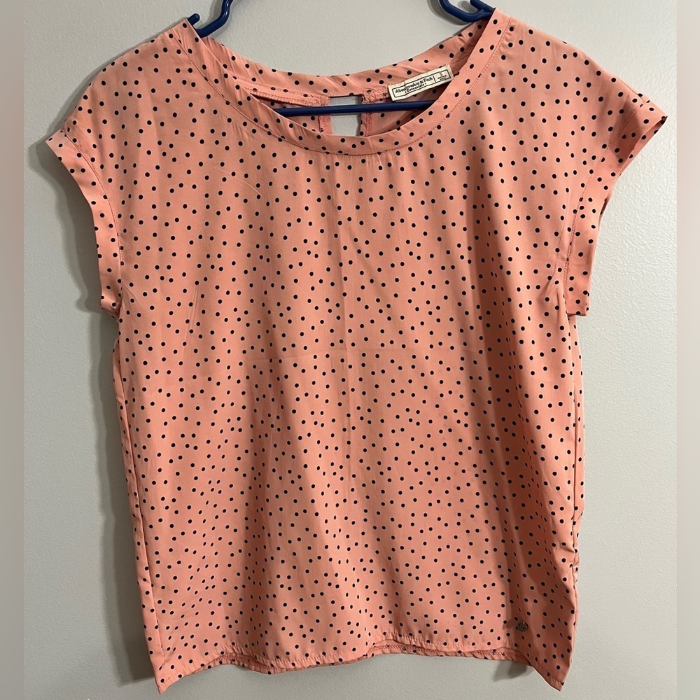 Abercrombie & Fitch women small pink black polka dot Light Academia Preppy Top